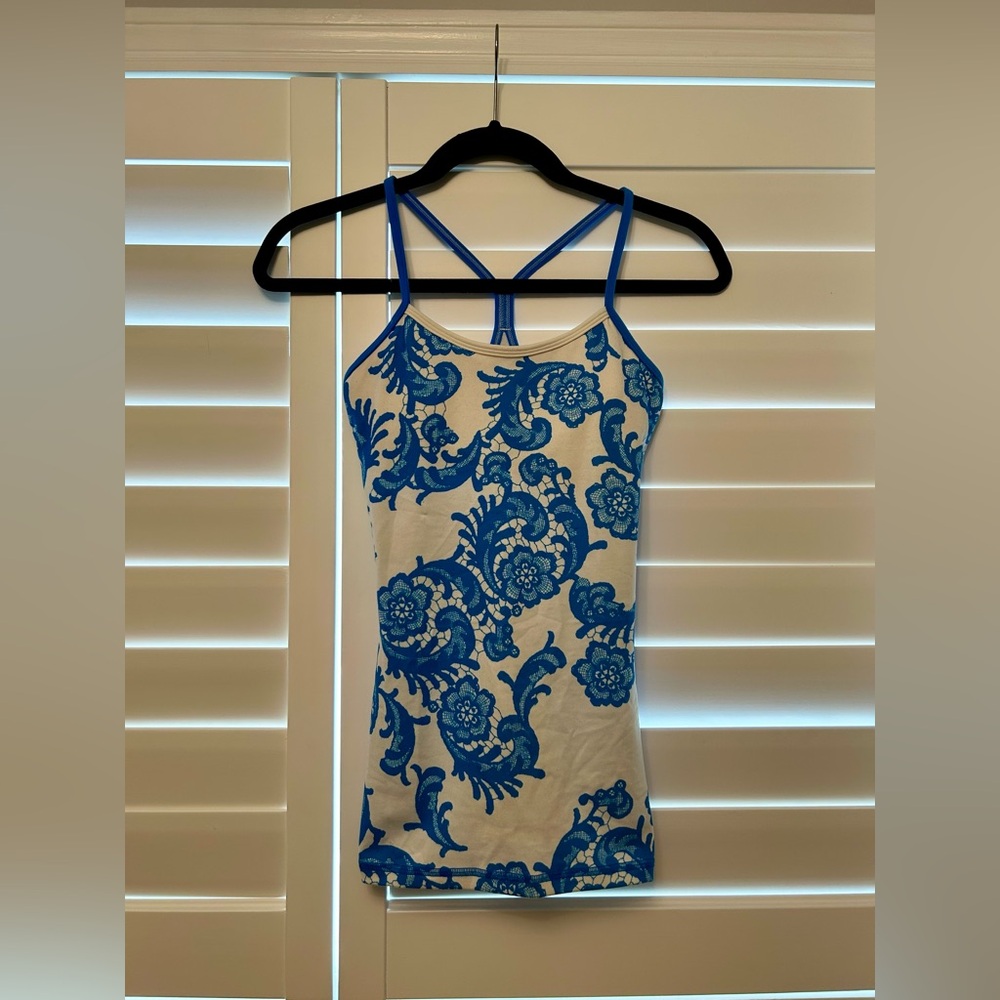 Lululemon Blue and White Floral Racerback Workout Top